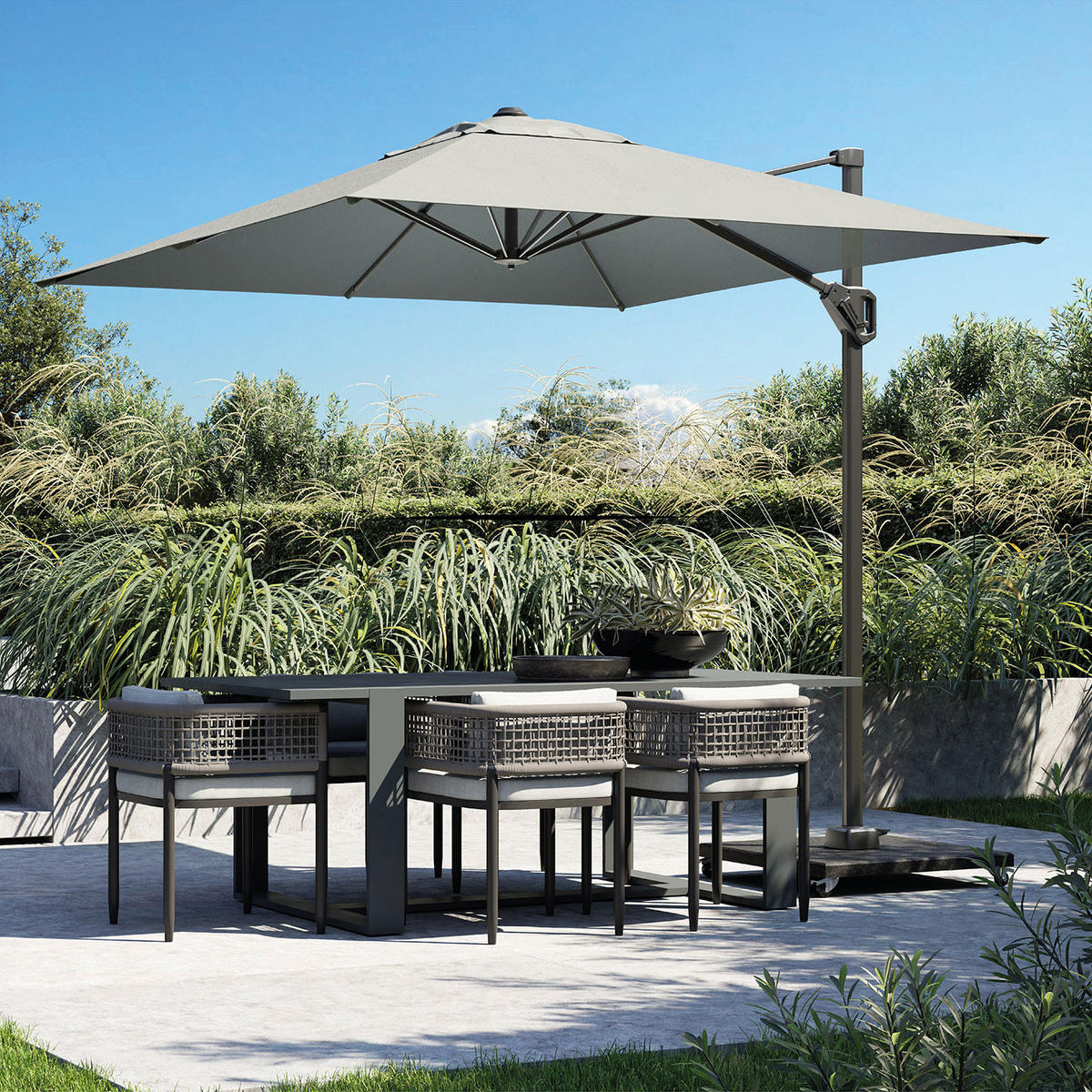 AMPELSCHIRM eckig 3 x 2 m Voyager T¹ Basic 360° kippbar hellgrau/anthrazit - Hellgrau, Metall (200/300cm) - Platinum
