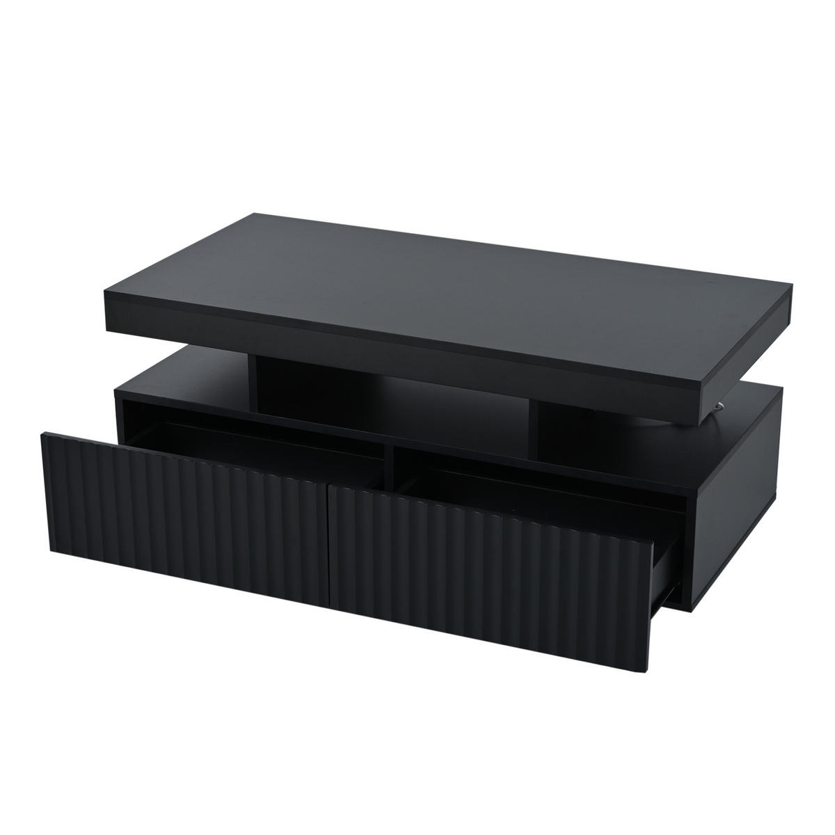 COUCHTISCH mit LED-Beleuchtung, Vakuumform-Schubladen und offenem Mittelteil 100/50/45 cm - Schwarz, Holzwerkstoff/Metall (100/50/45cm) - EVRYAE