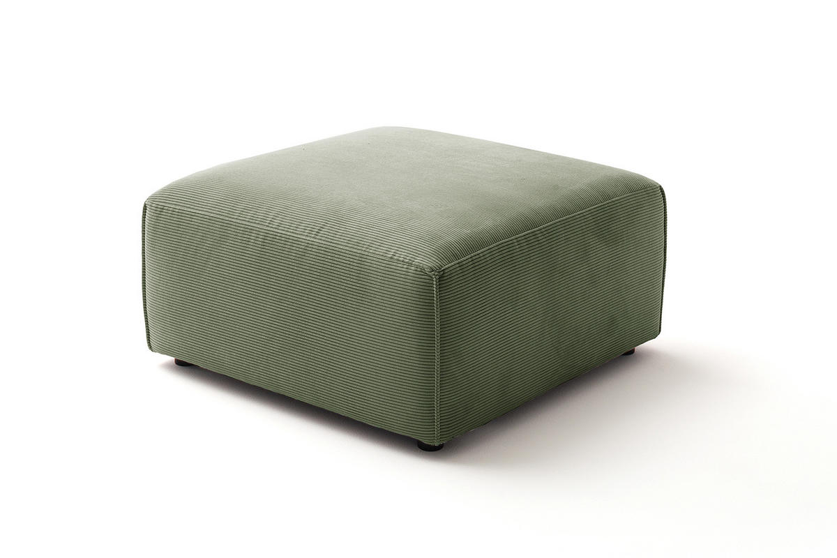 POLSTERHOCKER RANI Grün Cord - Schwarz/Olivgrün, Kunststoff/Textil (80/42/80cm) - KAWOLA
