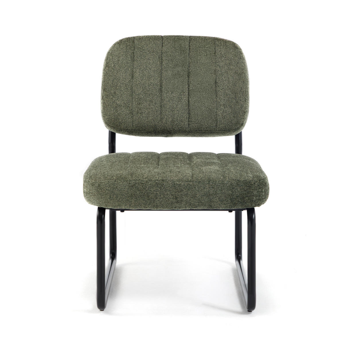 SESSEL khaki gepolstert schwarze Metallbeine und Chenille-Stoff - PAOLA - Schwarz/Grün, Textil/Metall (56/77/70cm) - Sicaan