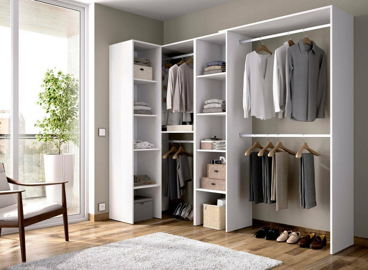 OFFENER KLEIDERSCHRANK Quadro Holz-Effekt Weiß 79.4x228h187 - Weiß, Holzwerkstoff (228/187/79.4cm) - DMORA