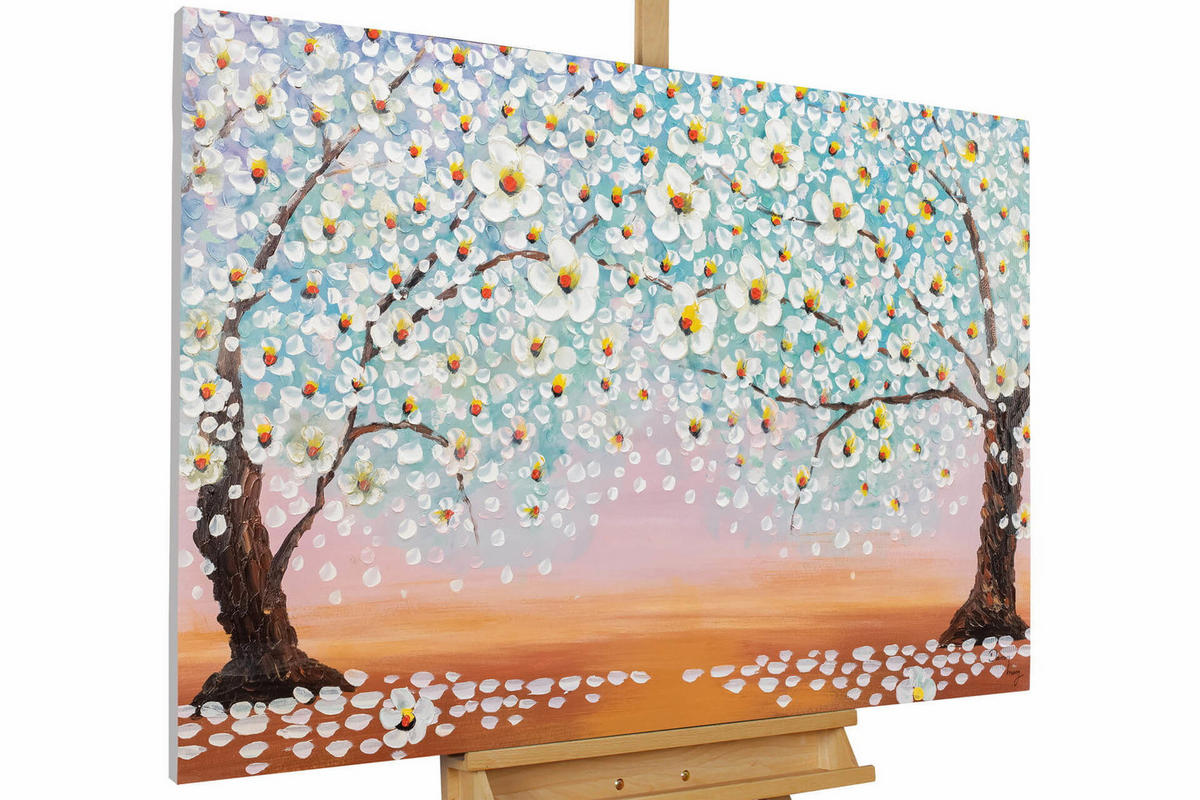 ACRYLBILD HANDGEMALT 120/80 cm - Weiß/Orange, Holz/Textil (2.02/80cm) - KUNSTLOFT