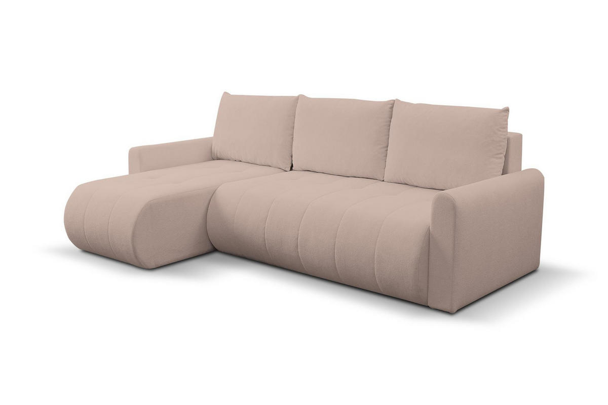 ECKSOFA Sprento Rosa, aus Boucle-Stoff, mit Schlaffunktion und Bettzeugfach - Rosa, Holzwerkstoff/Textil (230/149cm) - Bettso