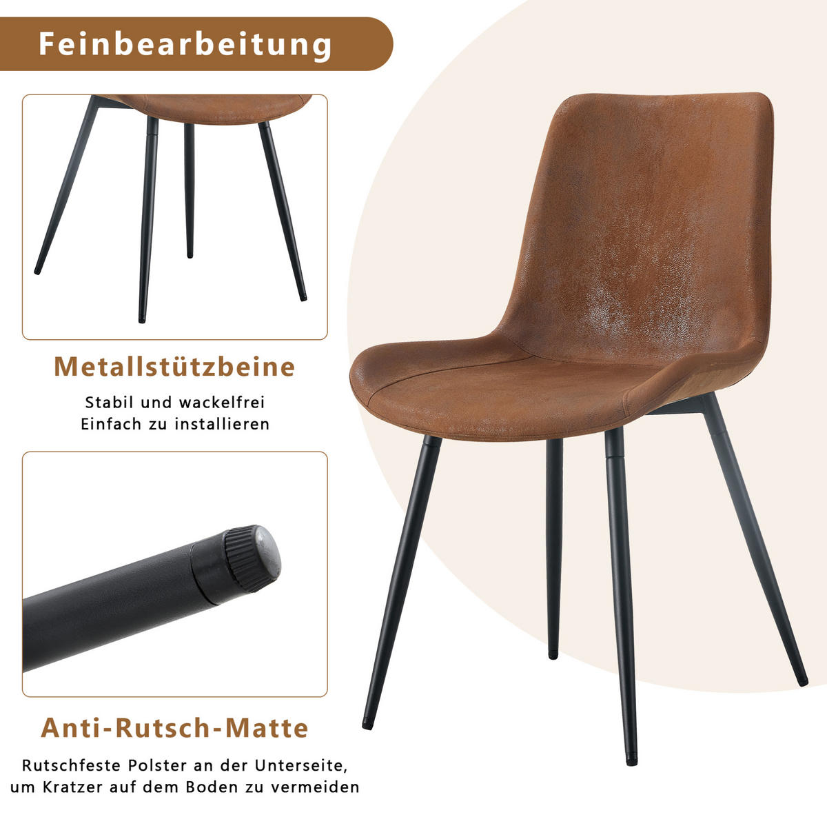 ESSZIMMERSTÜHLE Braun mit Metallgestell und ergonomischer Rückenlehne - Braun, Metall (47/83/50cm) - MIVRAY