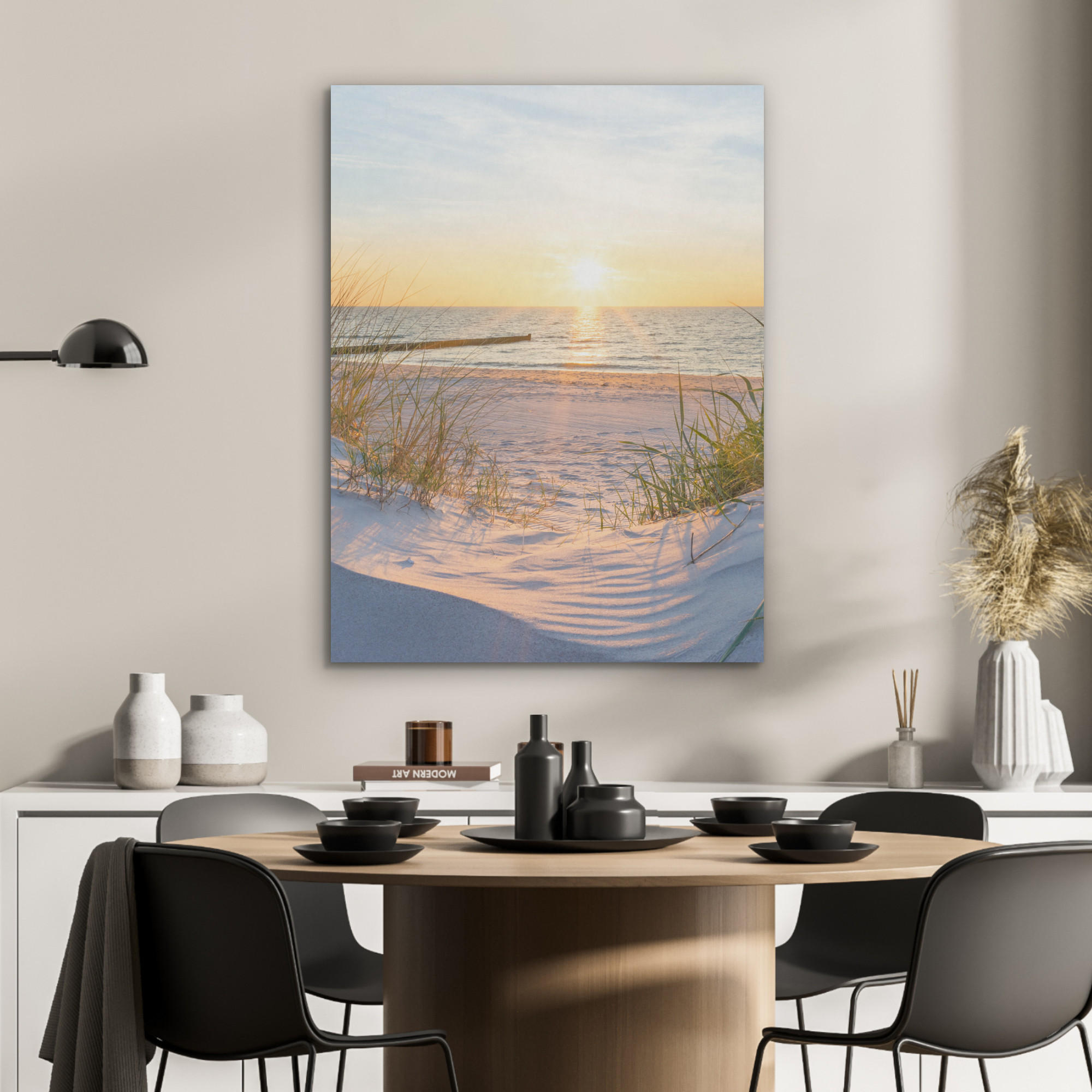 AKUSTIKPANEEL Strand - Sonne - Düne - Gras - Sand - Horizont 60x80 cm - Hellblau, Textil (60/0.9/80cm) - MuchoWow