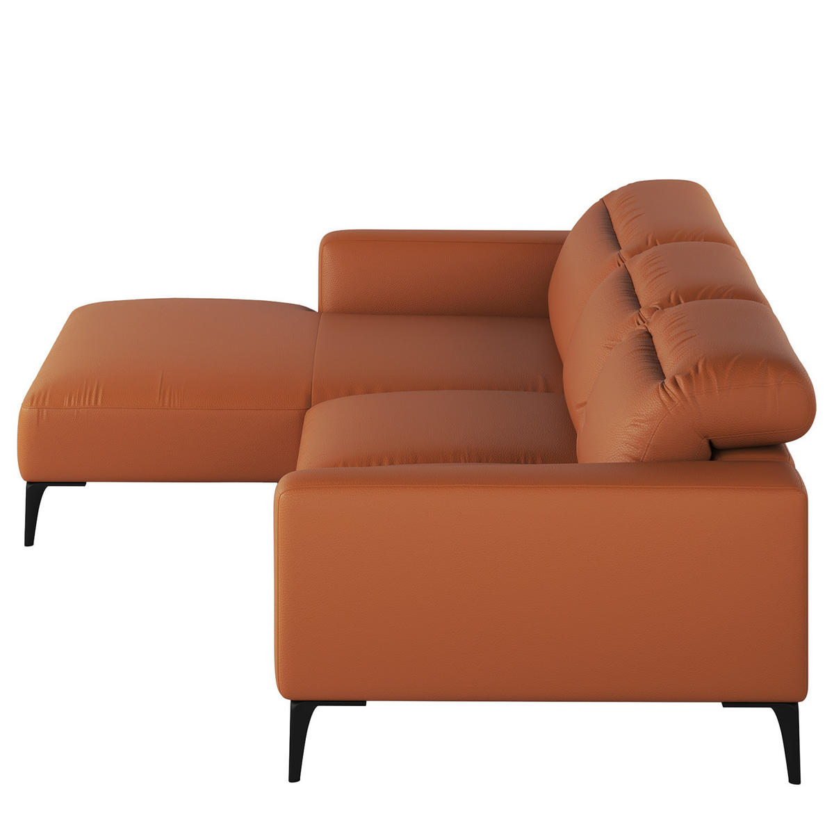 ECKSOFA mit Longchair - Kastanienfarben/Schwarz, Leder/Metall (265/180cm) - home24