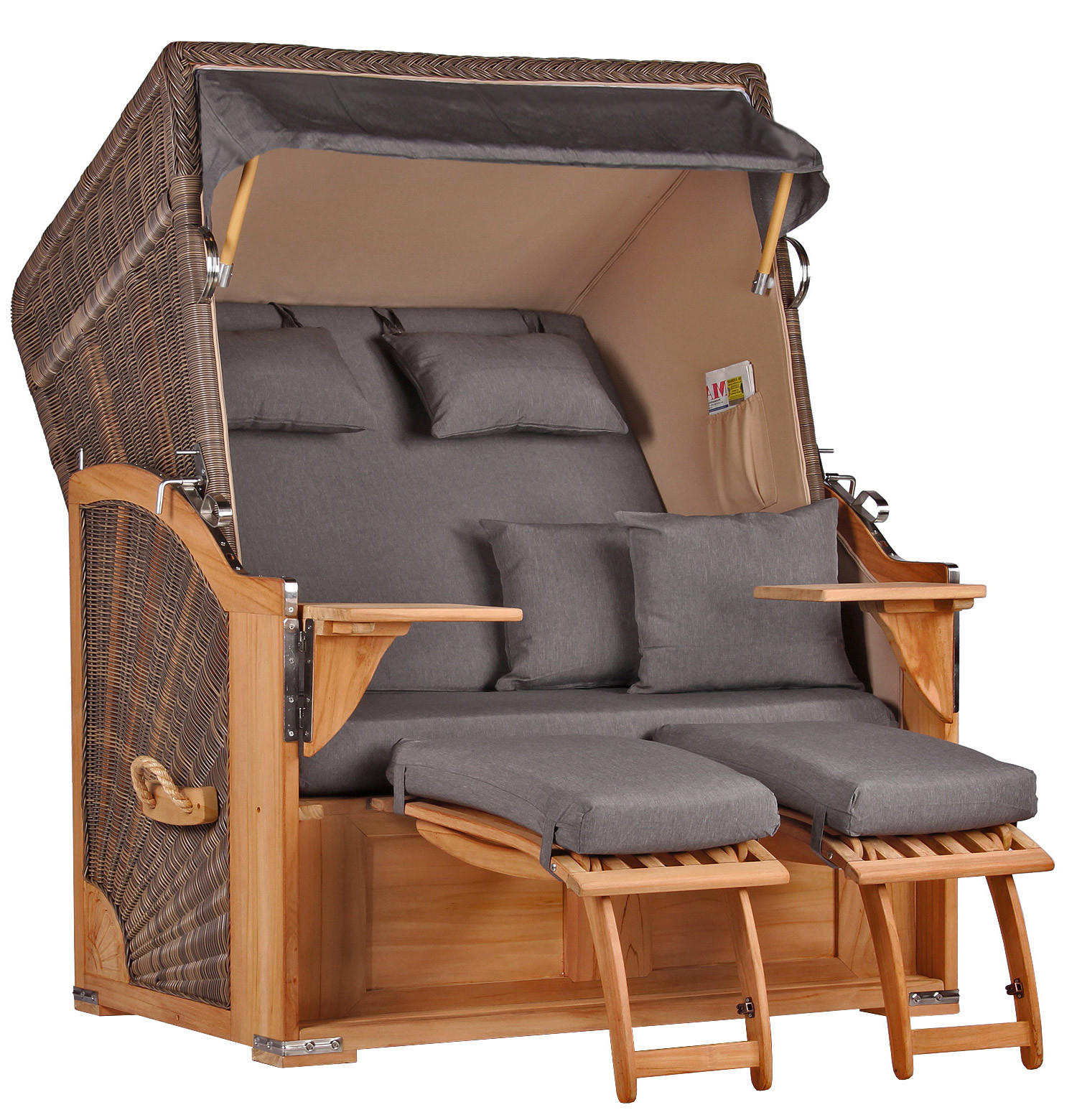 STRANDKORB SEEBLICK 2 Sitzer Teak - Braun/Grau, Metall (125/170/80cm) - Mr. Deko