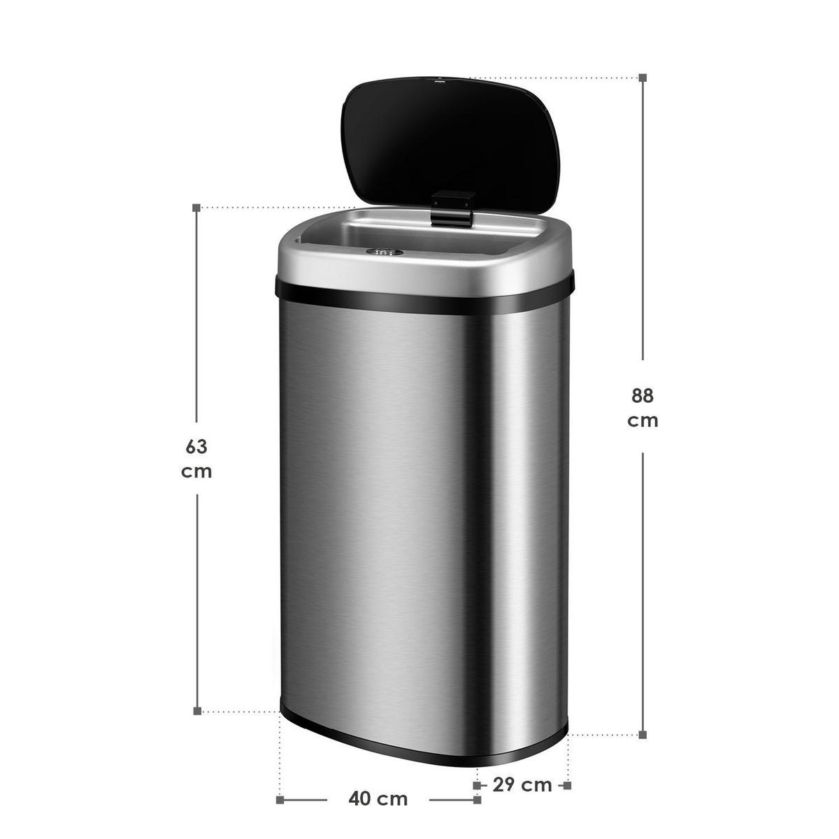 MÜLLEIMER viereckig 60L silber mit Sensor - Silberfarben, Metall (40/63/29cm) - Juskys