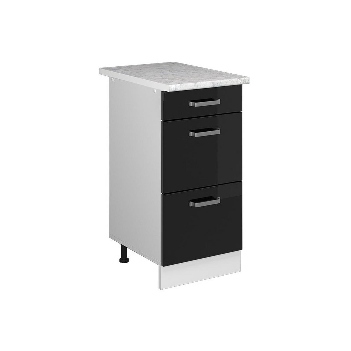 KÜCHENUNTERSCHRANK R-Line Schwarz Hochglanz 40 cm mit Schubladen AP Marmor - Schwarz Hochglanz/Schwarz, Holzwerkstoff (40/81.6/60cm) - Vicco
