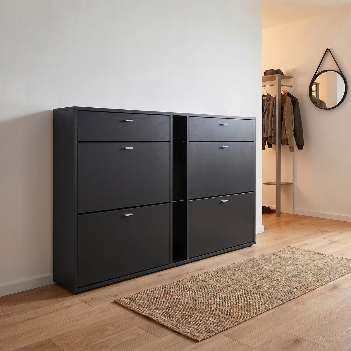 SCHUHSCHRANK Today Fronten in Schwarz matt - Schwarz, Holzwerkstoff (155.5/95/28cm) - Vladon