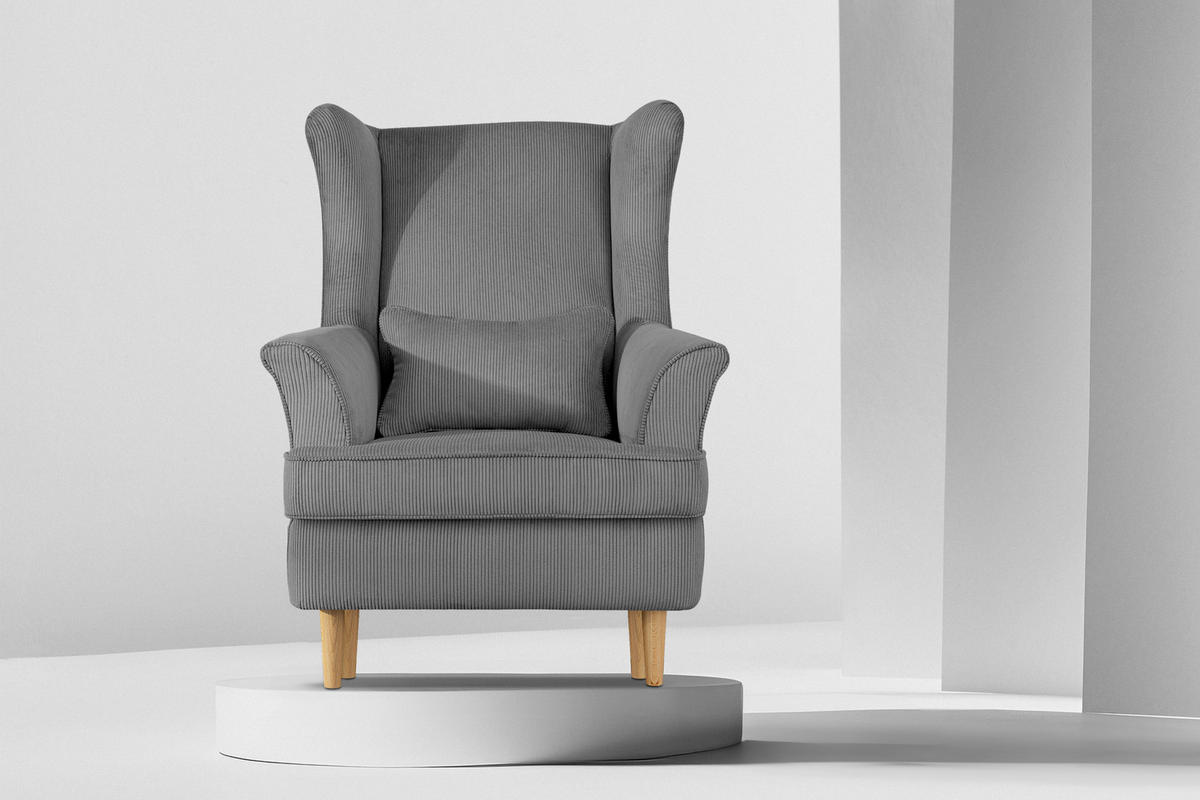 OHRENSESSEL STRALIS inklusive dekorativem Kissen, grau - Grau, Textil (82/108/80cm) - KONSIMO®