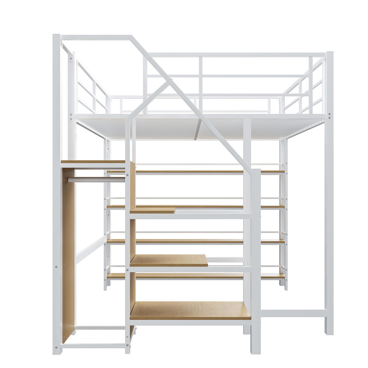 HOCHBETT 140/200 cm DE-01618, in Weiß, mit Sicherheitstreppe und Kleiderschrank - Weiß, Metall (140/200cm) - ComfortXL