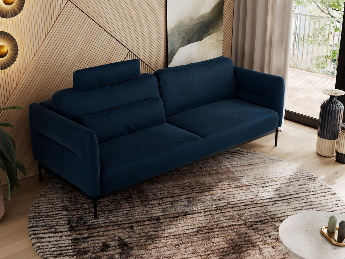SOFA SALENTO Dunkelblau Velvet - Schwarz/Dunkelblau, Textil/Metall (221/82/101cm) - MKS