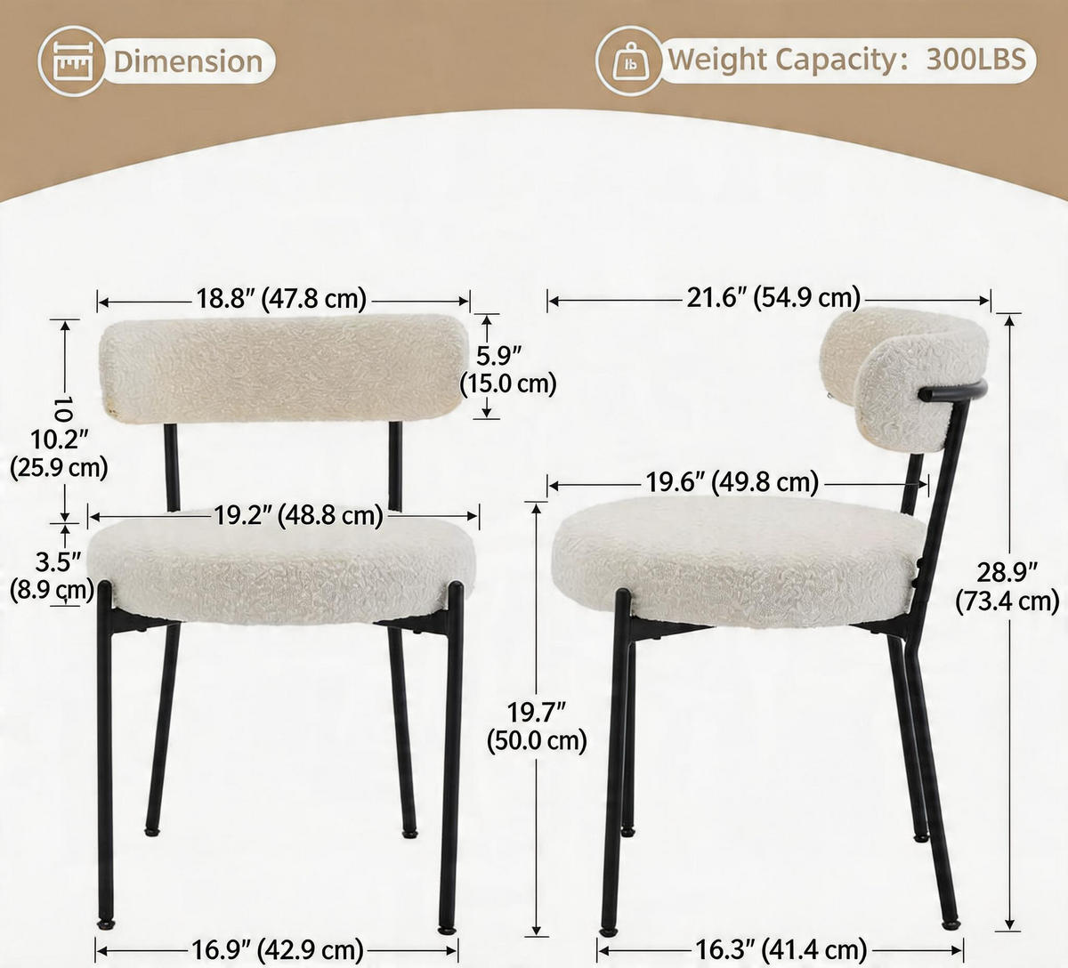 ESSZIMMERSTUHL 2er-Set Bouclé Beige mit geschwungener Rückenlehne - Beige, Metall (65.1/32.1/58.1cm) - Garvee