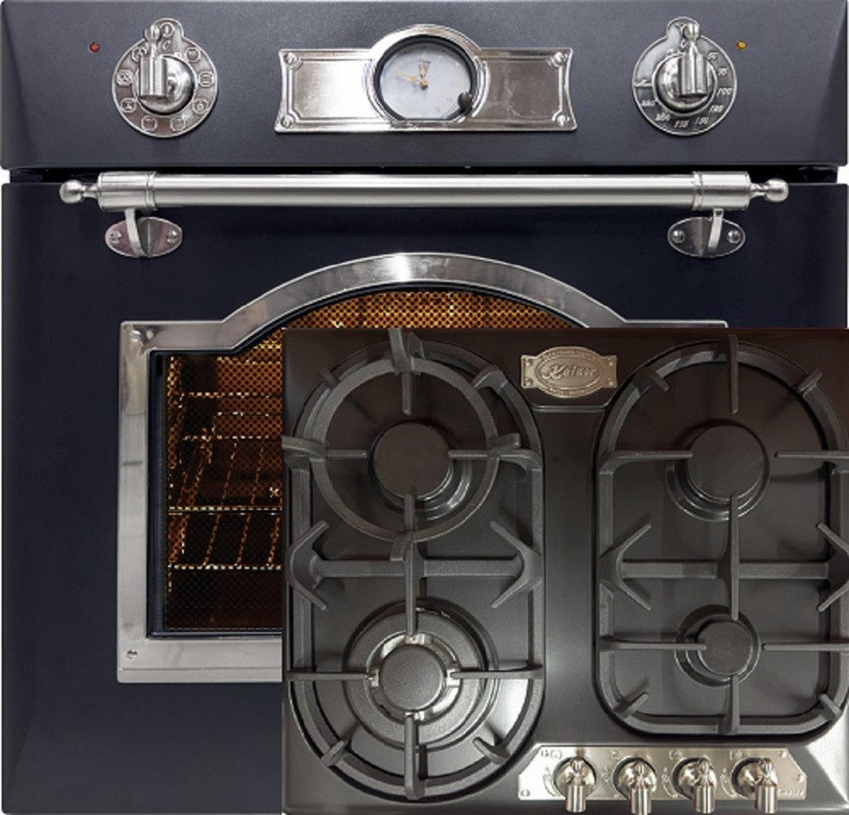 BACKOFEN-SET Elektro Backofen 60 cm EH 6355 Em Sil+KG 6325 Em Sil Turbo Gaskochfeld 60 cm - Schwarz, Metall (59.4/59.4/56.6cm) - Kaiser Küchengeräte