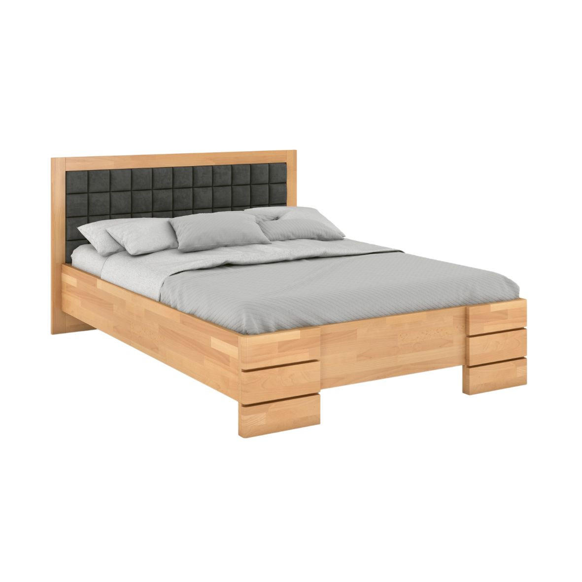 MASSIVHOLZBETT Gotland, gepolstertes Kopfteil, Buche - lackiert, Naturfarben-Grau, 140x200 - Buchefarben, Holz/Buchenholz (140/200cm) - Visby