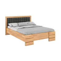 MASSIVHOLZBETT Gotland, gepolstertes Kopfteil, Buche - lackiert, Naturfarben-Grau, 160x200 - Buchefarben, Holz/Buchenholz (160/200cm) - Visby