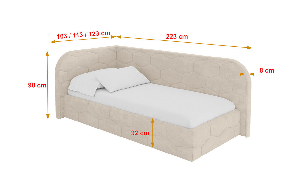 EINZELLBETT Jugendbett mit Bettkasten und Matratze H3/H4, Rechts - JAXY 90x200 Beige - Naturfarben, Holzwerkstoff/Textil (90/200cm) - ALTDECOR