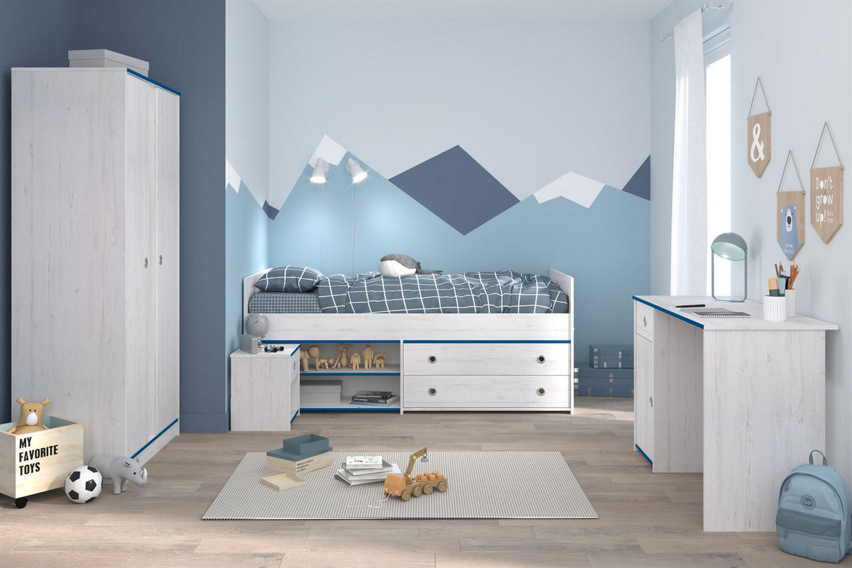 KINDERZIMMER-SET 4-tlg. Parisot Smoozy 26a Holzdekor Kiefer Weiß/Blau - Blau/Weiß, Kunststoff (100/1/200cm) - 58aufmkessel