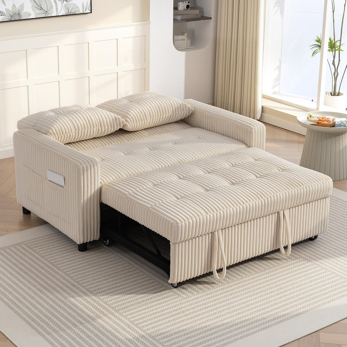 2-SITZER Schlafsofa Creme 157.0/90.0/91.0 cm - Creme, Textil (90/91/157cm)