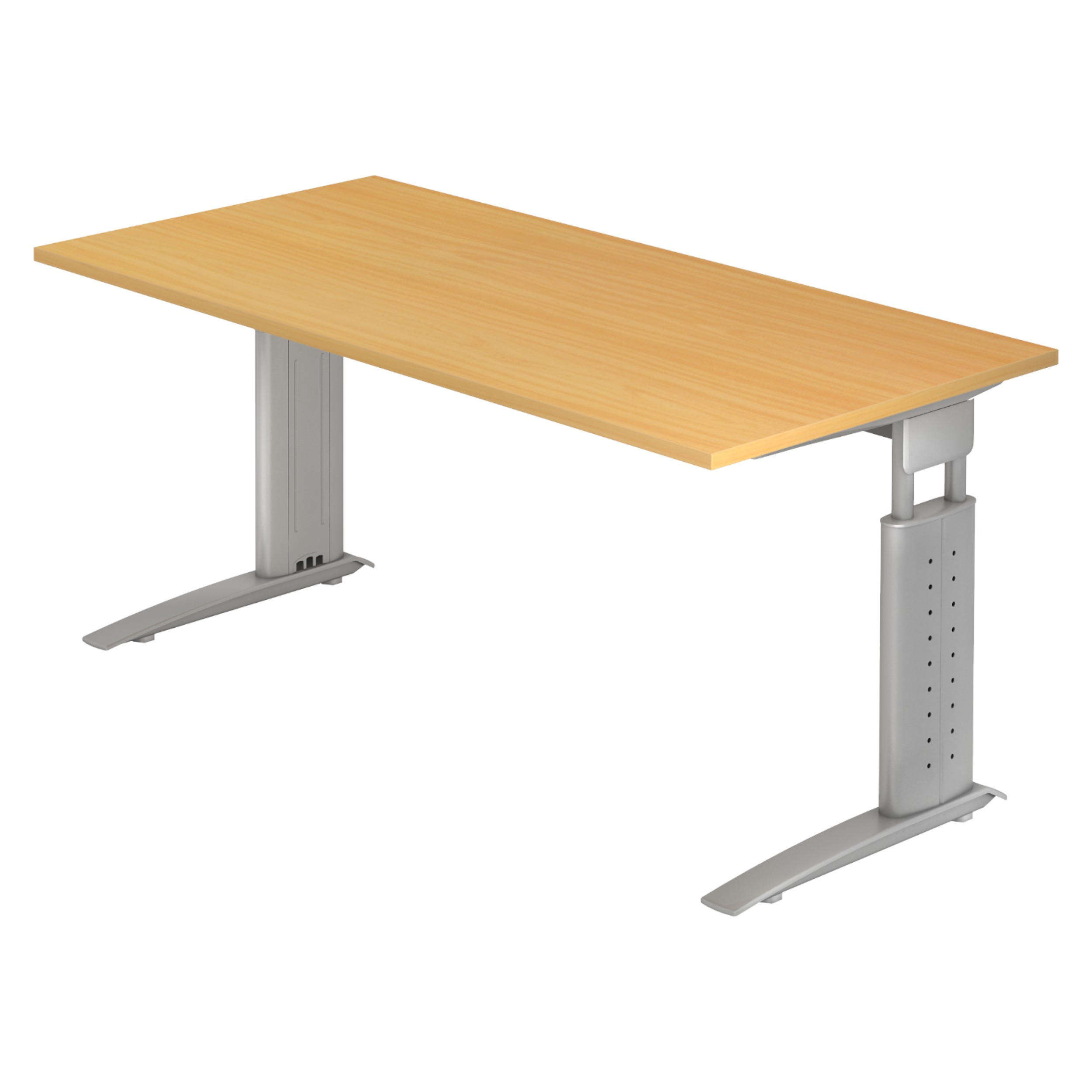 SCHREIBTISCH Serie-U 80/160/74 cm in Buchefarben/Silberfarbengrau - Buchefarben/Silberfarben, Holzwerkstoff (80/160/74cm) - bümö