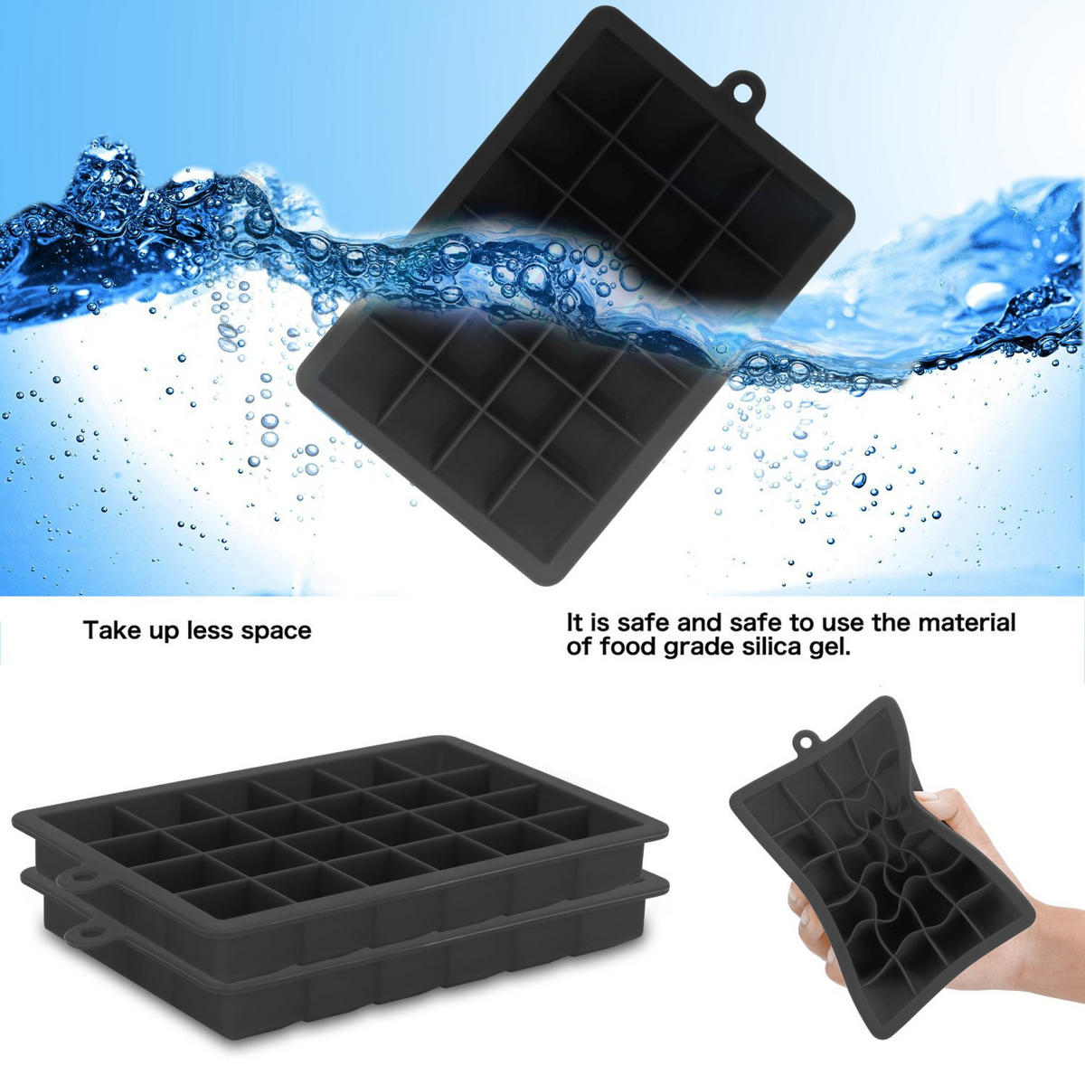 EISWÜRFELFORM 2er Set - Schwarz, Kunststoff (13/2.5/18cm) - Intirilife