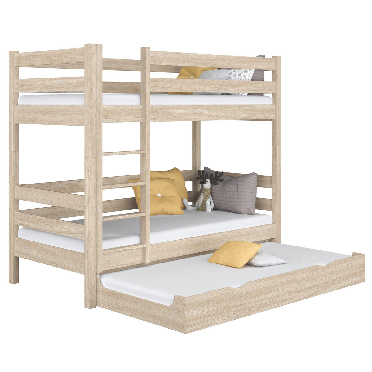 ETAGENBETT N01 mit Matratzenschublade Sonoma Eiche 120/180 - Sonoma Eiche, Naturmaterialien/Holz (120/180cm) - N-Wood