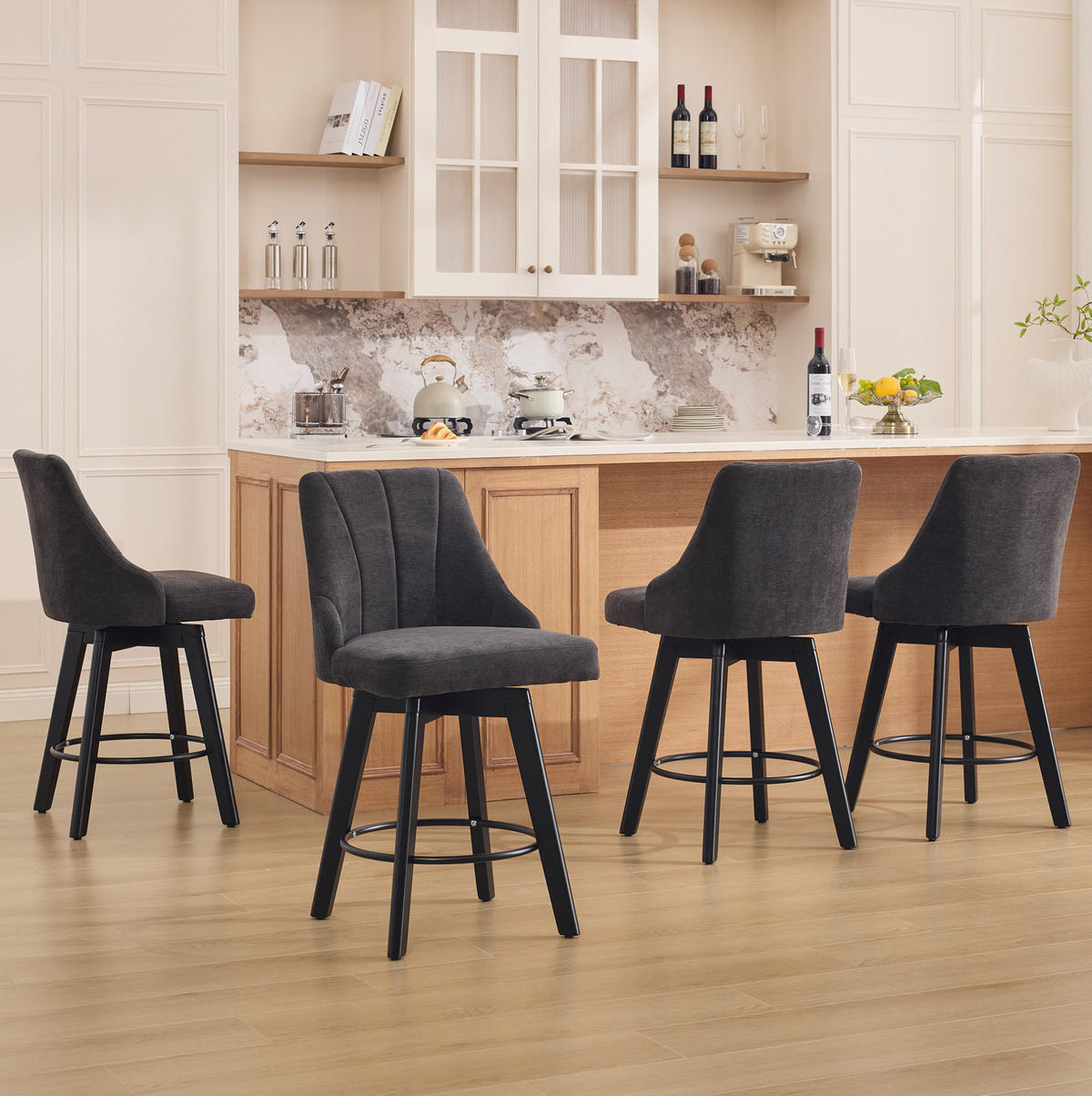 BARHOCKER drehbar mit Rückenlehne 53 x 53,5 x 94,5 cm Grau 2er-Set - Grau, Metall (53/94.5/53.5cm) - Meubliv