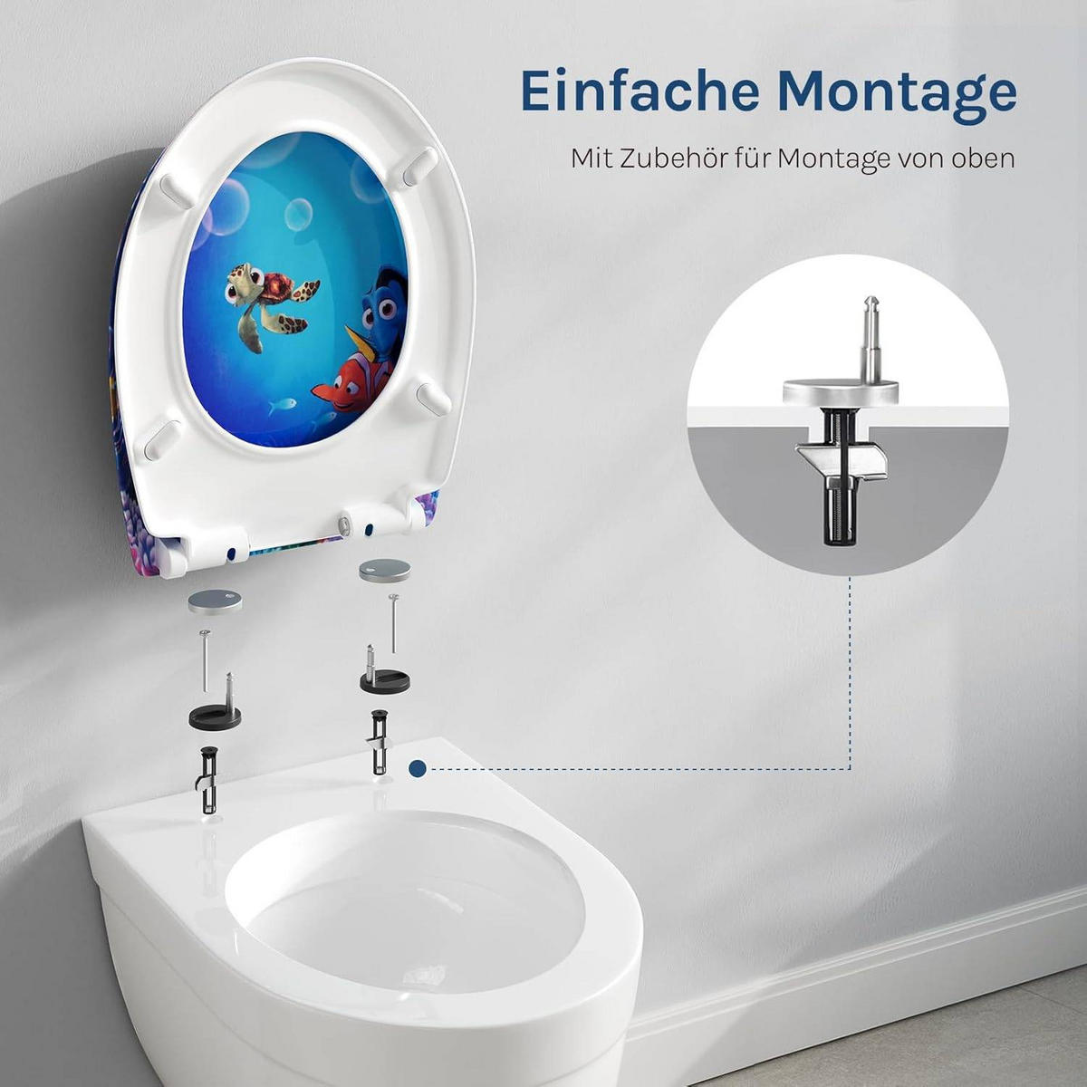WC SITZ mit Absenkautomatik, Duroplast, Fische Oval - Blau/Weiß, Kunststoff (37/2.51/45cm) - Woltu