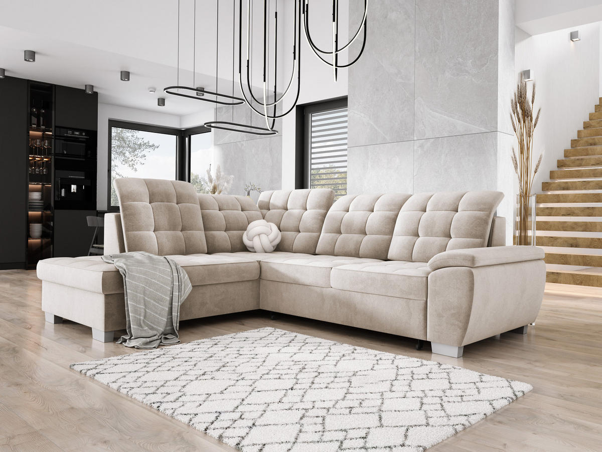 ECKSOFA LOTTA SALVADOR Bettkasten verstellbare Kopfstützen hochwertige Verarbeitung lose Rückenkissen freistehend LINKS 212x258x106 cm Beige - Beige, Holz/Textil (212/258cm) - DomoHome