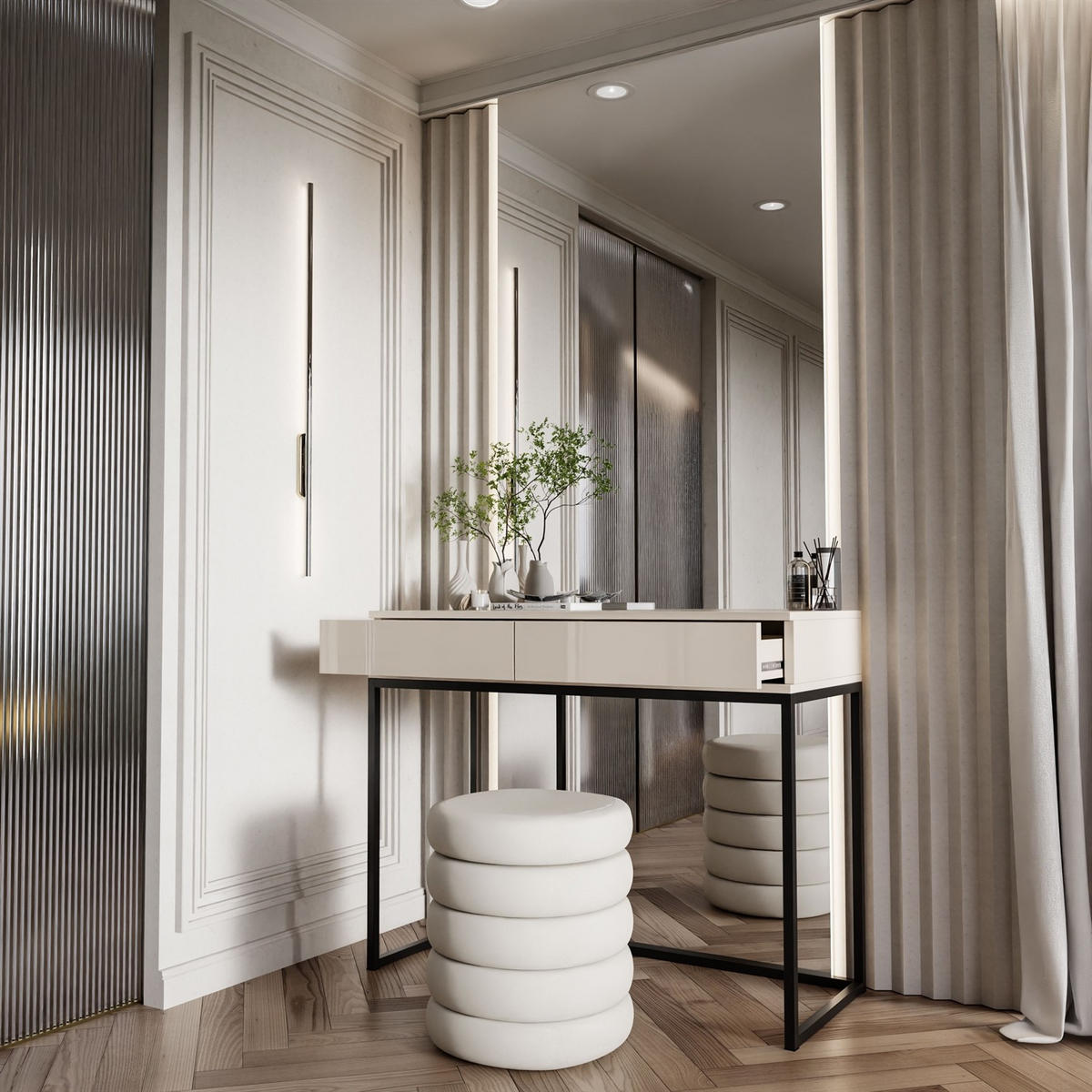 KONSOLE Glamour auf schwarzem Gestell PUSH OPEN - Kaschmir/Schwarz, Holzwerkstoff (100/81/42cm) - Lookway