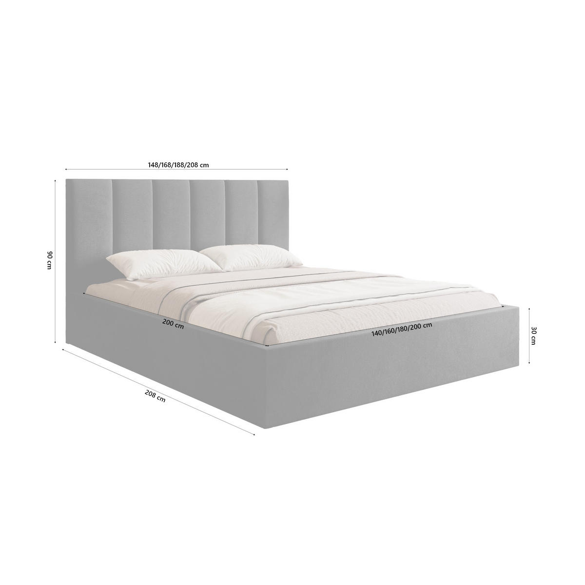 POLSTERBETT Eloria 200x200 cm, Graphit - Graphitfarben, Textil (200/200cm) - Fedve