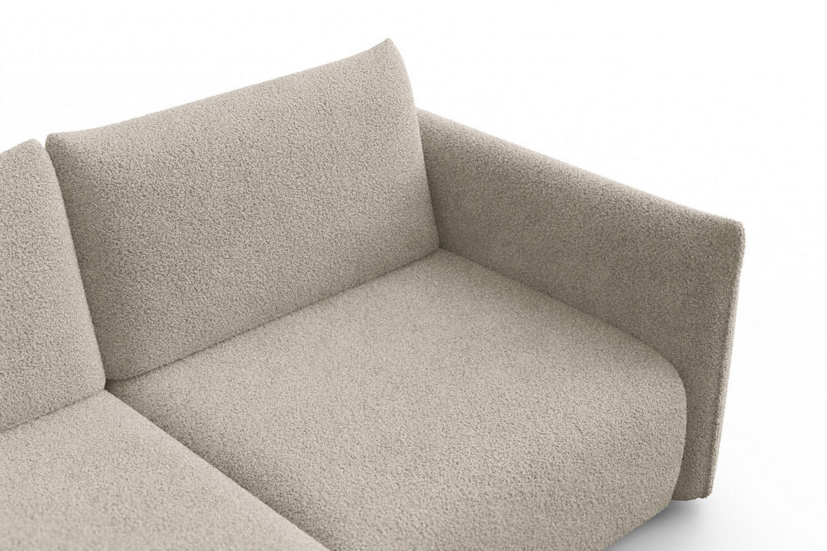 ECKSOFA TAUER 3-Sitzer LINKS, Bouclé-Stoff beige - Beige/Schwarz, Holz/Textil (173/206cm) - Courtois Laville