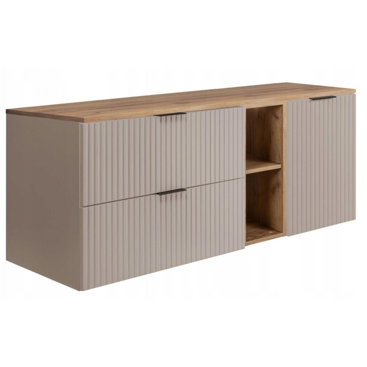 WASCHBECKUNTERSCHRANK FLOW mit Regal + Platte Eiche Craft 120/57/46 cm - Eichefarben, Holzwerkstoff (120/57/46cm) - Rodan