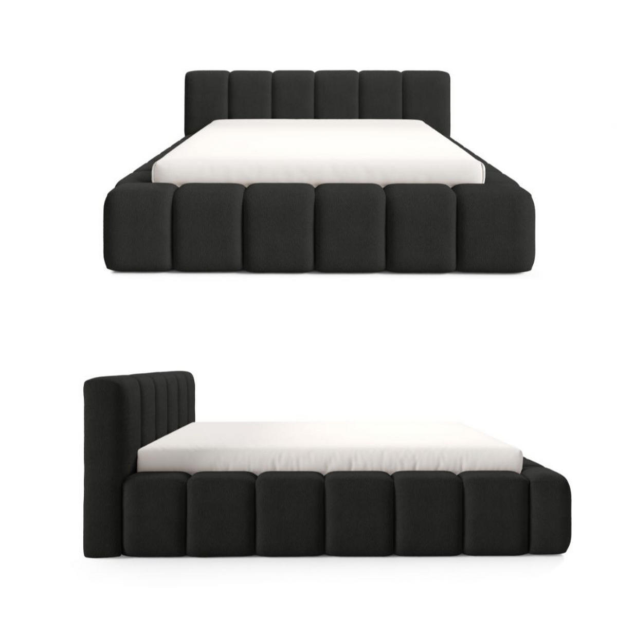 POLSTERBETT KALLA Premium 140x200 cm mit Bettkasten – QUELLE 100 - Schwarz, Holz - Dekori_Interiors