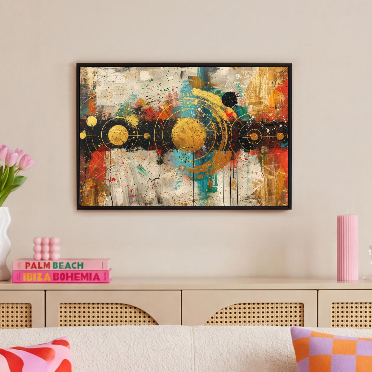 LEINWAND Bilder mit Rahmen - Abstrakt - Kunst - Gold - Modern - 60x40 - Multicolor, Textil (60/40cm) - MuchoWow