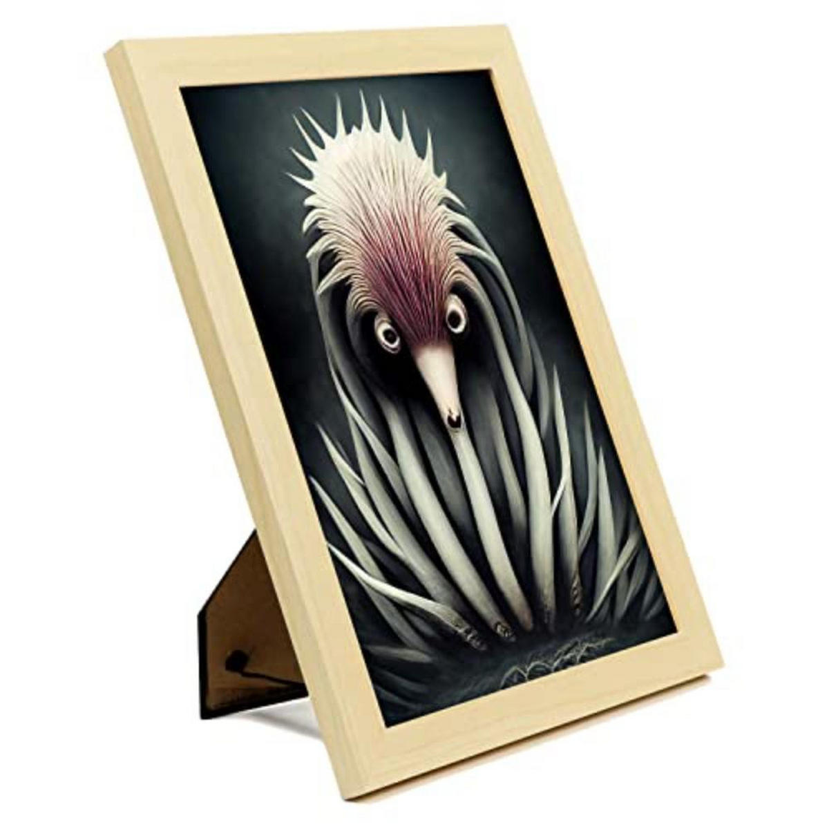 POSTER Set mit 4 Schwarz und weiß Tier im T Burton Goth Stil A4 Rahmen aus hellem Holz - Beige, Papier (29.7/3cm) - Nacnic