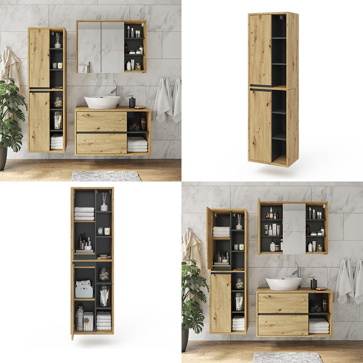 BADSCHRANK Viola Artisan-Eiche 50 x 170 cm - Eiche Artisan, Holzwerkstoff (50/170/33cm) - Vicco