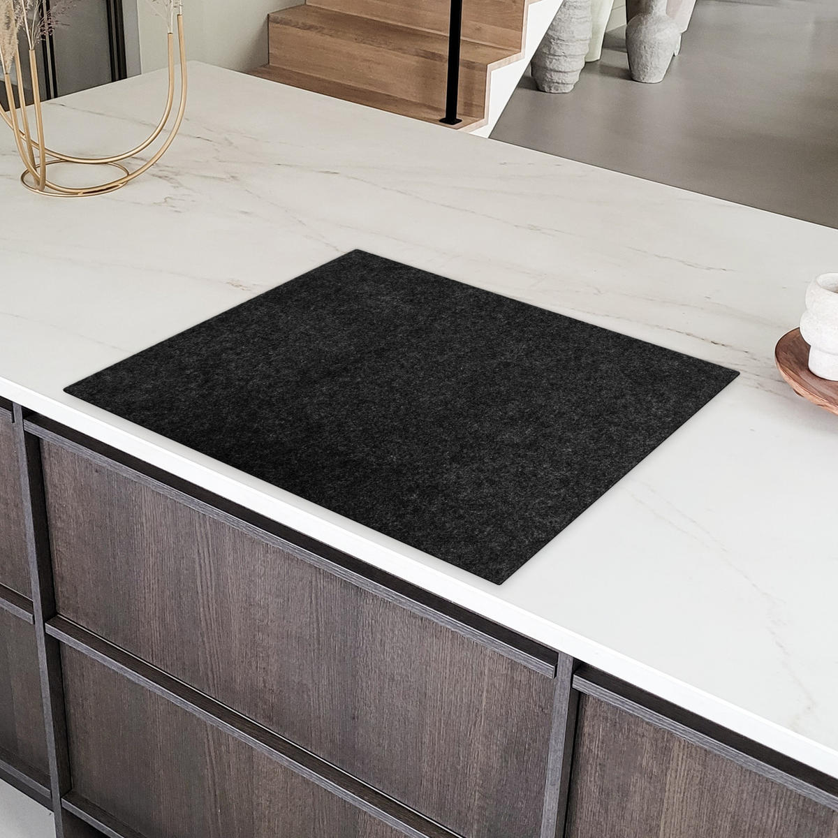 HERDABDECKPLATTE Granit - Schwarz - Granitstruktur - Dunkel Induktionsmatte 77x59 cm - Schwarz, Kunststoff (77/59/0.2cm) - MuchoWow
