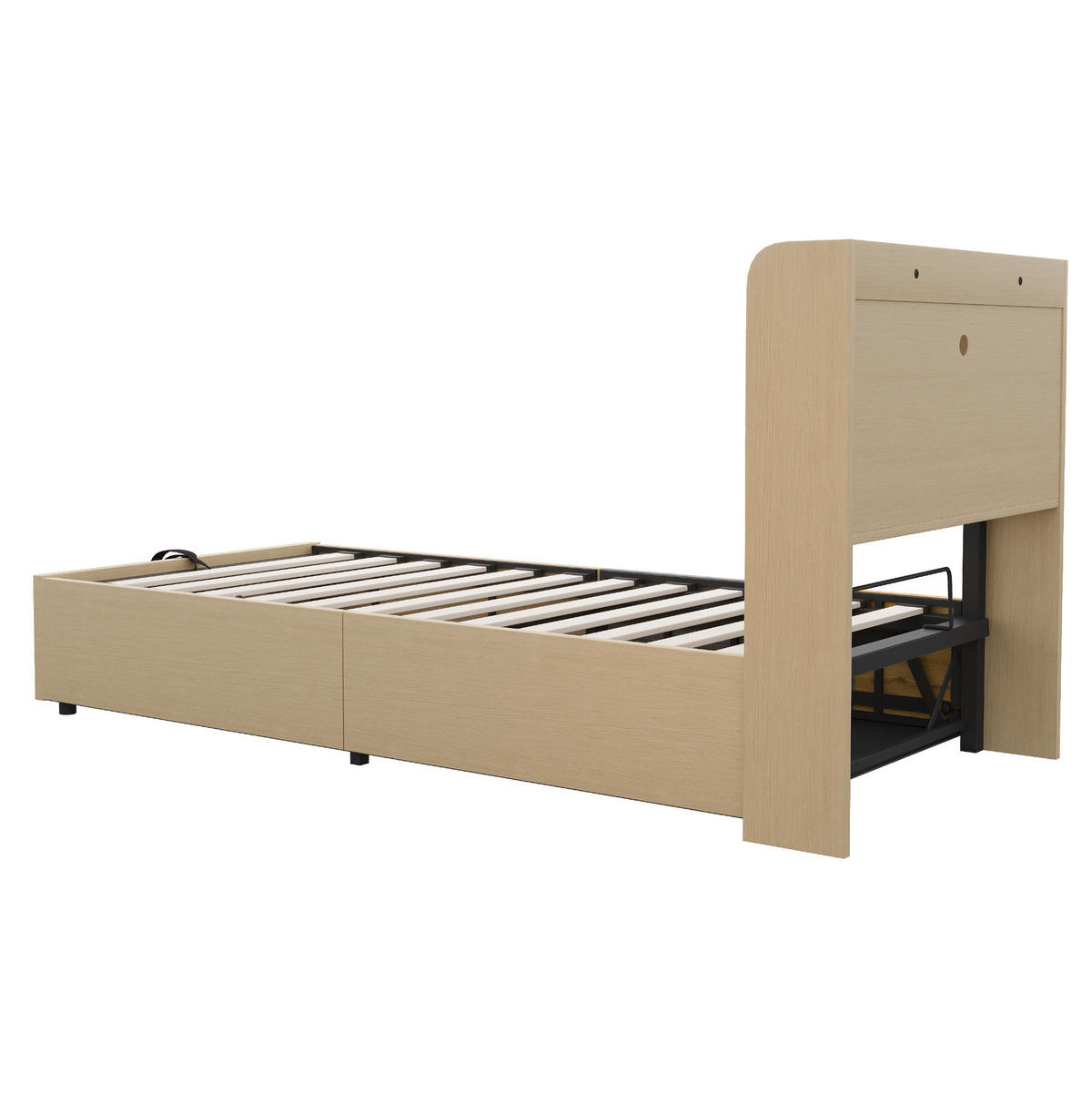 BETT 90/200 cm in Holzfarbe mit Stauraum und USB- und Type-C-Anschlüssen - Naturfarben, Holzwerkstoff (90/200cm) - Flora Grace