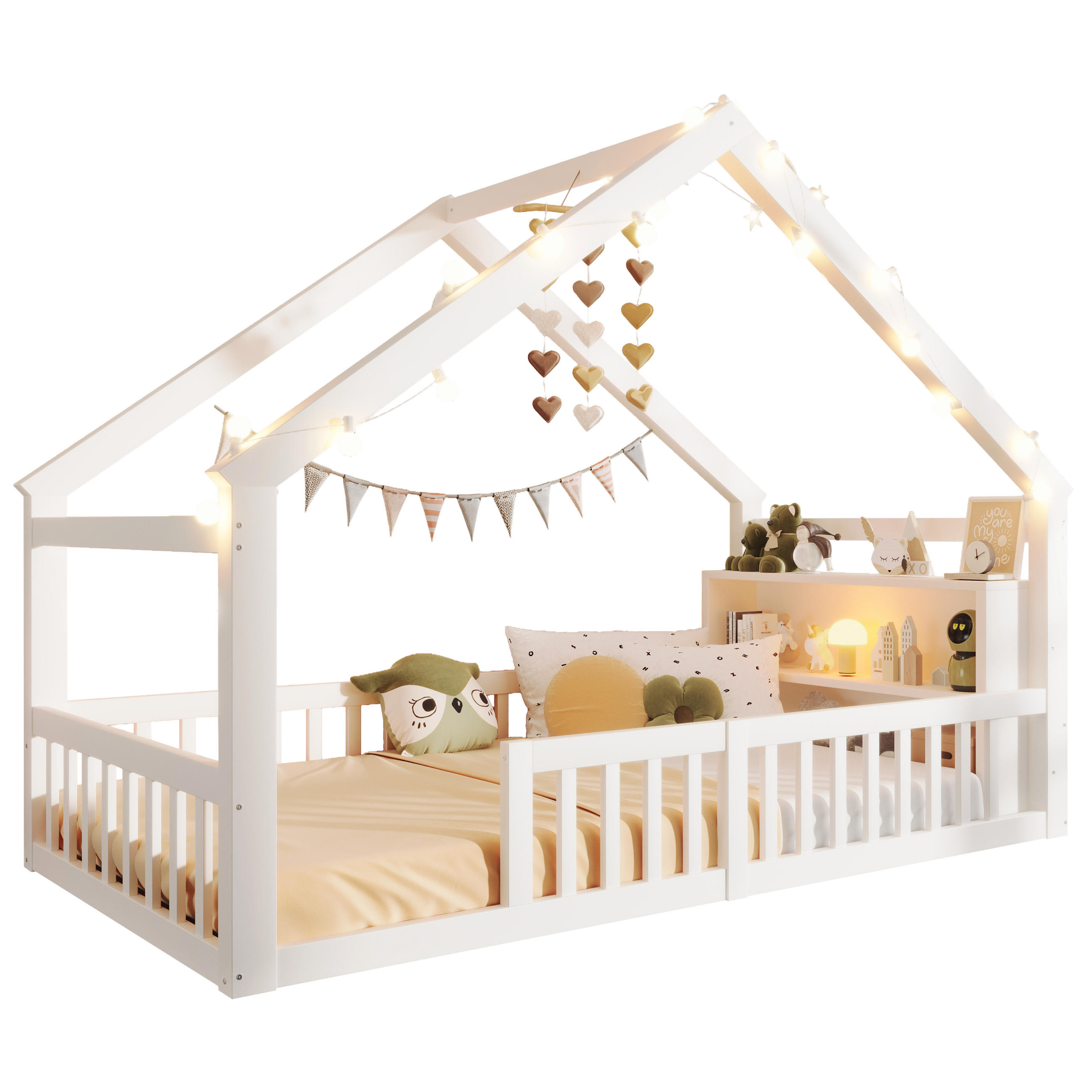 KINDERBETT 90/190 cm in Weiß mit Regal und LED - Weiß, Holz/Holzwerkstoff (90/190cm) - WISHDOR