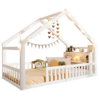 HAUSBETT 90/190 cm in Weiß mit Regal und LED im Cottage-Design - Weiß, Holzwerkstoff (90/190cm) - STILVORA