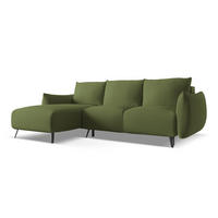 ECKSOFA mit Schlaffunktion Chenille Stoff Grün - Dunkelgrün/Schwarz, Textil/Metall (162/242cm) - LaMiaSofa