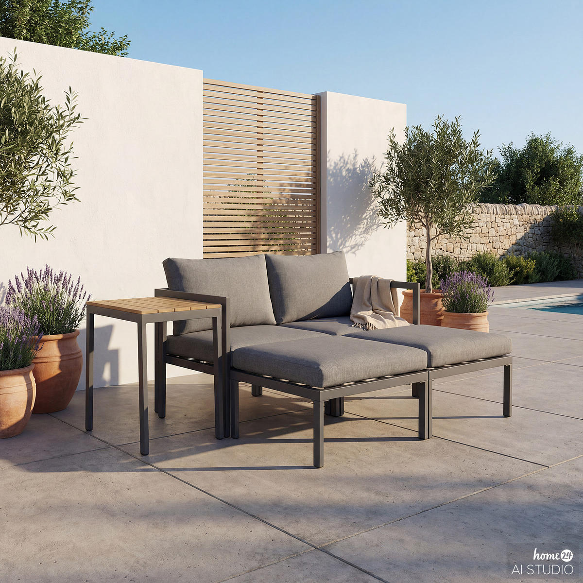 MODULARES LOUNGESET - 5-teilig - Stahl / Olefin - Grau - Grau, Kunststoff/Textil - home24