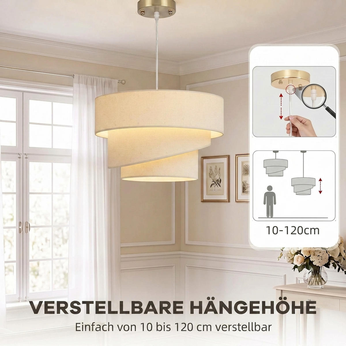 PENDELLEUCHTE Leinen Beige - Beige, Textil (50/50/37.5cm) - HOMCOM