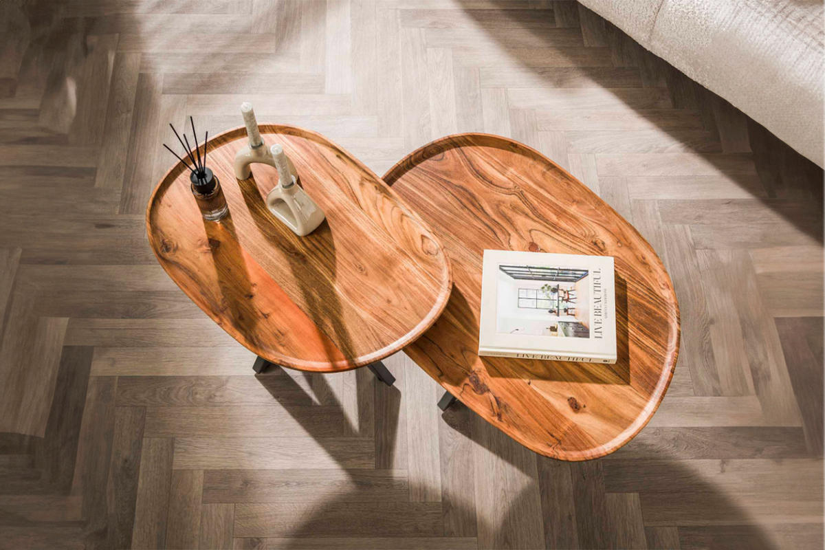 COUCHTISCH-SET RUBY Braun Akazie - Schwarz/Braun, Holz/Metall (70/48/45cm) - KAWOLA
