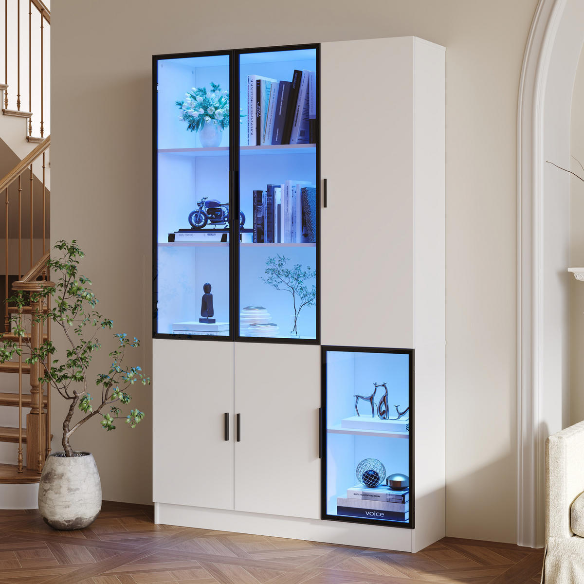 HIGHBOARD 120/200/35 cm Weiß aus Spanplatte und Glas mit LED-Beleuchtung - Weiß, Holzwerkstoff (35/200/120cm) - OKMYHOME