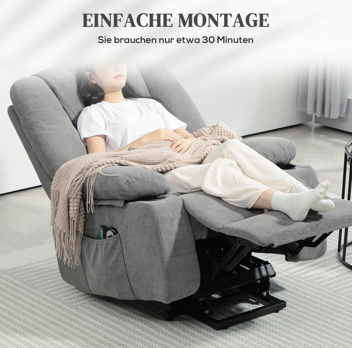 FERNSEHSESSEL Polyester Leinenoptik mit Aufstehhilfe, Massage, Heizung 97/90/102 cm Dunkelgrau - Dunkelgrau, Textil (90/102/97cm) - Redom