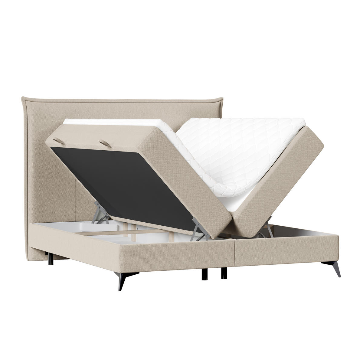 BOXBETT Menzzo Beige 180/200 cm mit Matratze und Topper - Beige/Schwarz, Holz/Holzwerkstoff (180/200cm) - Maison de Reve