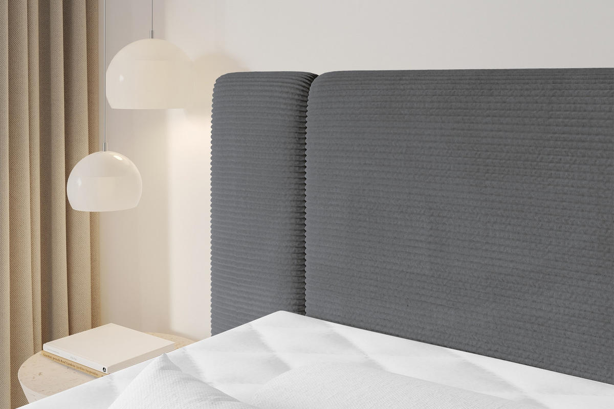 BOXSPRINGBETT mit Matratze H3/H4 - EVON KING - 140x200 cm Dunkelgrau - Graphitfarben, Holzwerkstoff (140/200cm) - ALTDECOR